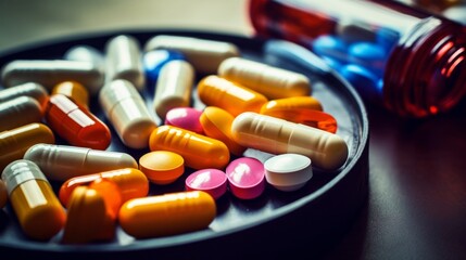 Pills and prescription medications in a pill organizer