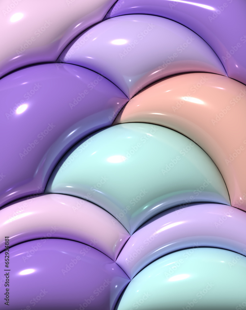 Poster background with circles, inflated shapes. 3d rendering illustration