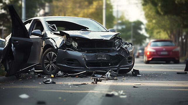 Accident on the road. Wrecked car