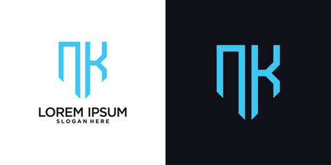 Monogram logo design initial letter n combined with shield element and creative concept