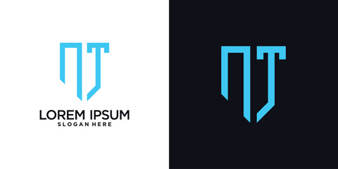 Monogram logo design initial letter n combined with shield element and creative concept