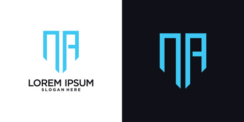 Monogram logo design initial letter n combined with shield element and creative concept