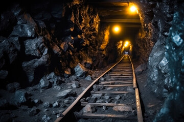 Naklejka premium Coal mine tunnel features transport rails