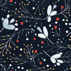 Vector seamless pattern with yellow berries. Abstract illustration