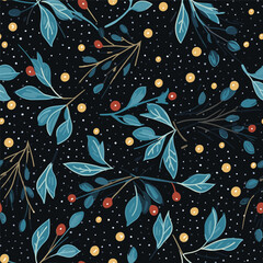 Vector seamless pattern with yellow berries. Abstract illustration