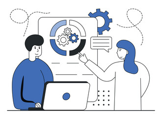 Data analytics scene. Financial management illustration concept. Character analyze candlestick and pie charts, various types of graphs.Vector illustration.