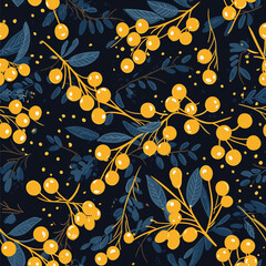 Vector seamless pattern with yellow berries. Abstract illustration