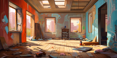 Obraz na płótnie Canvas abstract art of empty old school ,illustration painting.generative ai