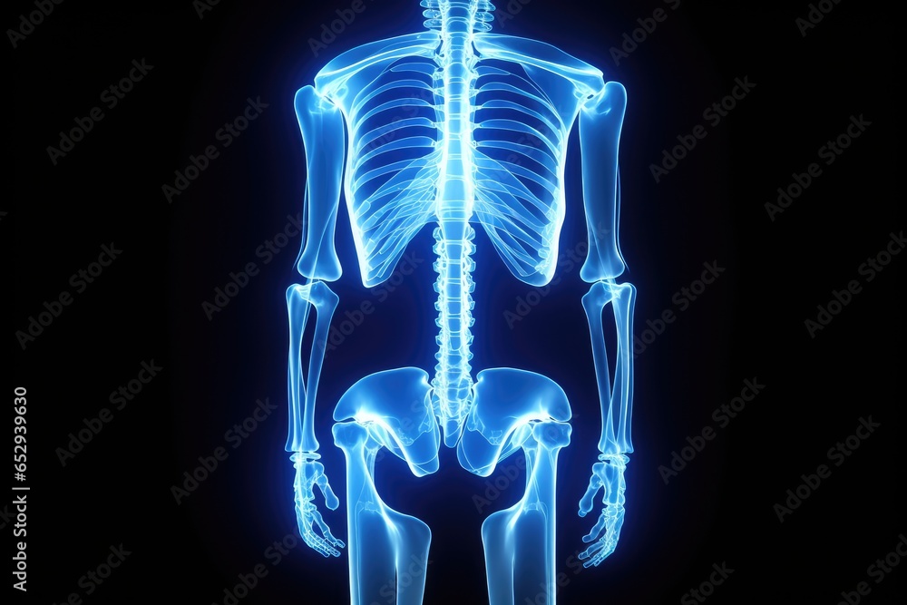 Poster A skeleton is depicted with a blue glow. This image can be used to create a spooky or mystical atmosphere.