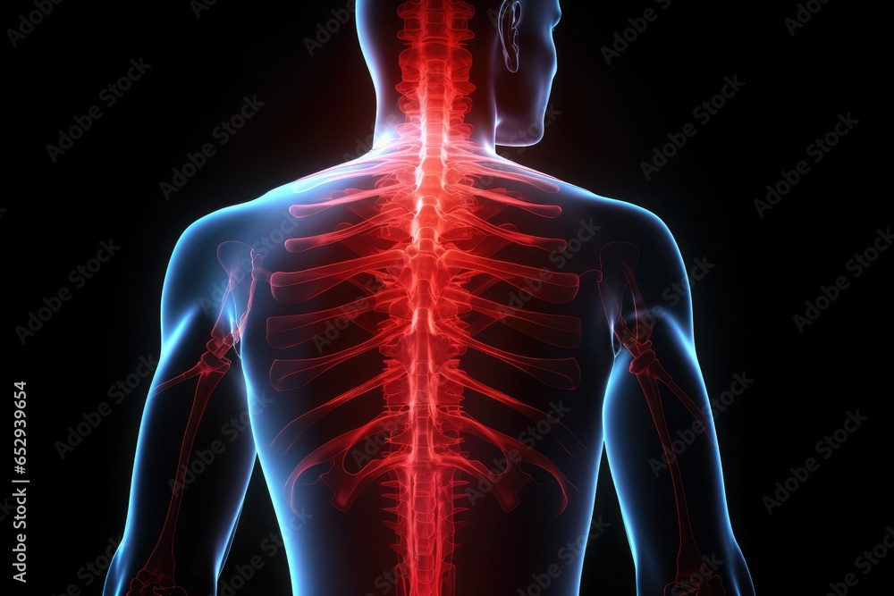 Poster a man's back is featured in the foreground, with a glowing skeleton in the background. this image ca