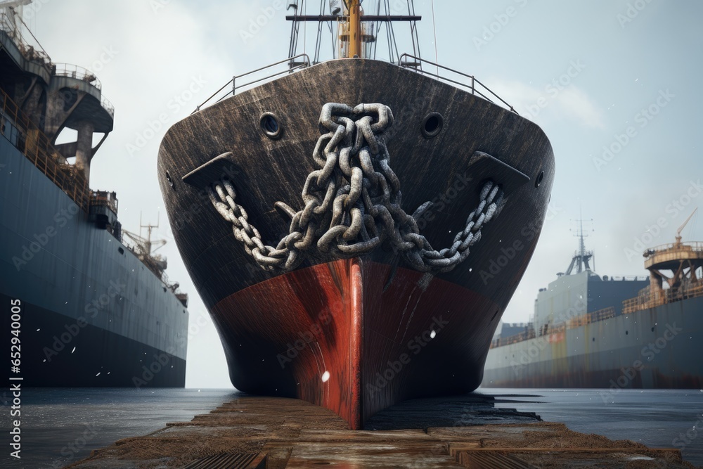 Aufkleber a picture of a large ship with a chain attached to the front. this image can be used to depict marit