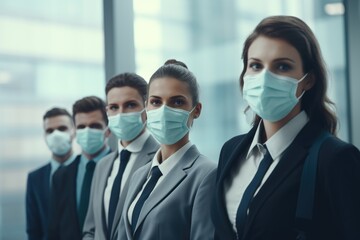 A group of business people wearing face masks. This image can be used to depict safety measures in the workplace or during a pandemic.