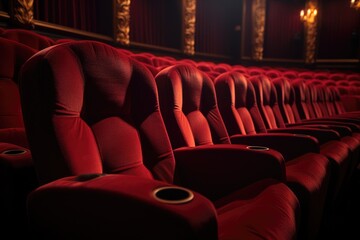 Obraz premium A row of red seats in a theater. Perfect for showcasing the ambiance of a theater or for illustrating the excitement of a live performance.