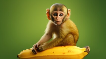 A monkey sitting on top of a banana