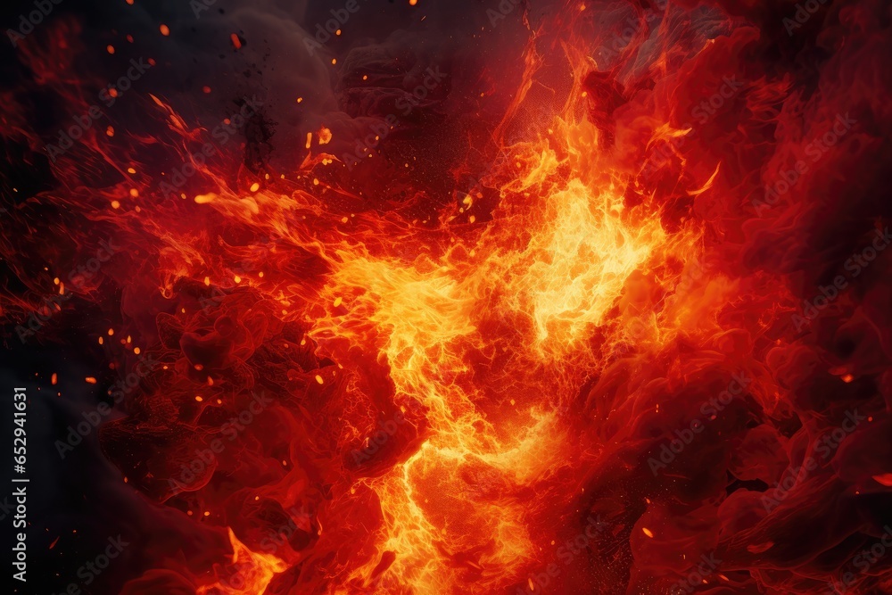 Aufkleber A vibrant red fire against a dark black background. Perfect for adding a dramatic element to any design or project.