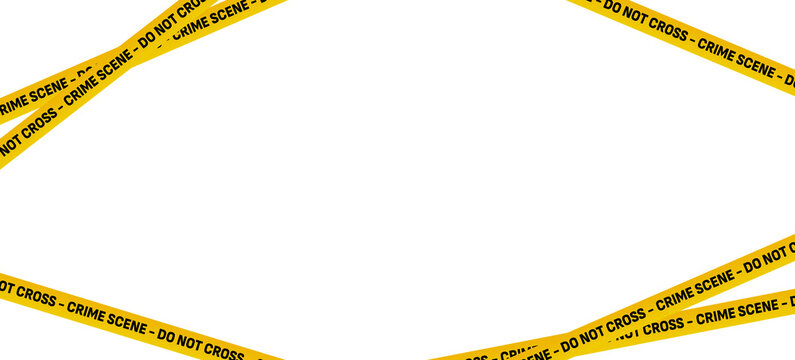 Transparent yellow police tape - Crime scene Do not cross against a dark abstract background.