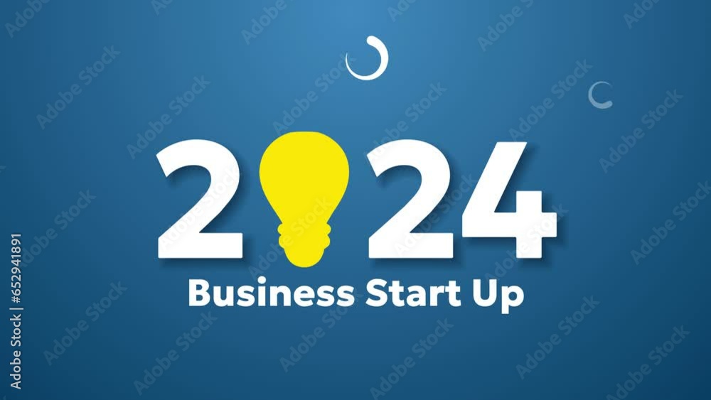 Poster startup business 2024 new year with blue background for news media title video intro text animation
