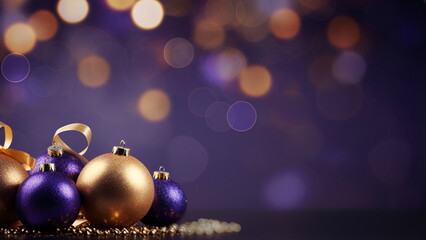 Christmas Decoration in Gold and Purple on Bokeh Background - AI Generated