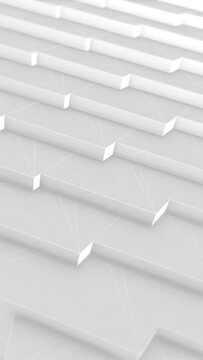 Vertical video - clean white abstract geometric background with repeating sawtooth pattern, shapes and wireframe lines. Looping, full HD motion background animation.