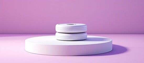Minimalistic pastel podium concept with a blank white stage stand on a purple background Fitness gym equipment illustrated in rendering