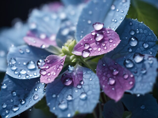 Water Drops on A Pink Hydrangea Flower. Generate by AI