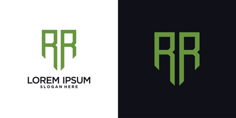 Fototapeta premium Monogram logo design initial letter r combined with shield element and creative concept