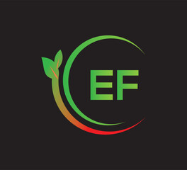 EF leaf letter logo. Minimalist gradient style design.Backround with black