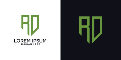 Monogram logo design initial letter r combined with shield element and creative concept