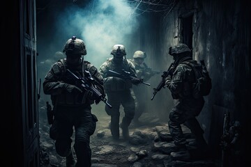 special forces in combat. war theme.  - obrazy, fototapety, plakaty