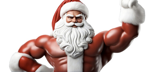 Ein Weihnachtsmann als Bodybuilder.