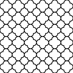 Seamless surface pattern design with quatrefoil figures. Oriental traditional ornament with repeated rounded shapes. Window tracery wallpaper. Grid motif. Digital paper abstract. Vector illustration.