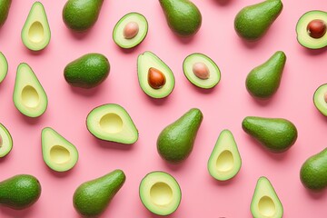 Avocado pattern on pink background for ads