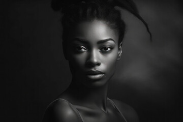 Beautiful ebony african model woman with long hairstyle. Care and beauty hair products.