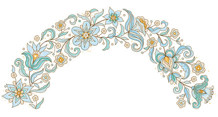 Floral half-round frame, vignette, border. Element with flowers in Eastern style. Floral border. Arabic ornament. Flower ornaments. Ornamental decoration