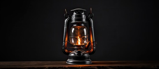 Vintage black kerosene lamp with a glass oil lamp isolated on a gray background