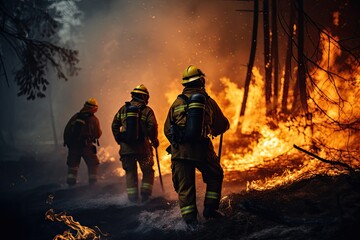 Naklejka premium firefighters fighting a forest fire.