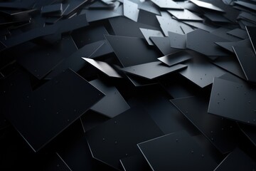 A collection of black metal pieces arranged on a black surface. This versatile image can be used to depict concepts such as industry, construction, technology, or abstract design.