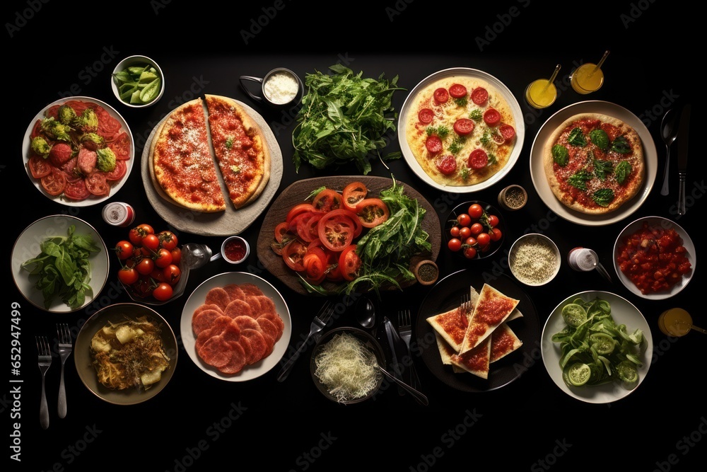 Poster a table filled with a wide variety of different types of food. perfect for showcasing the diversity 