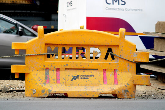 Mumbai, India - December 20, 2019: MMRDA Barricade in Malad