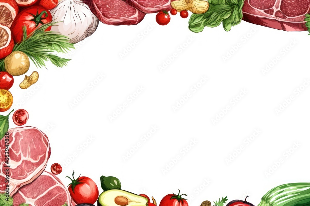 Poster a collection of various food items displayed on a clean white background. perfect for food bloggers,