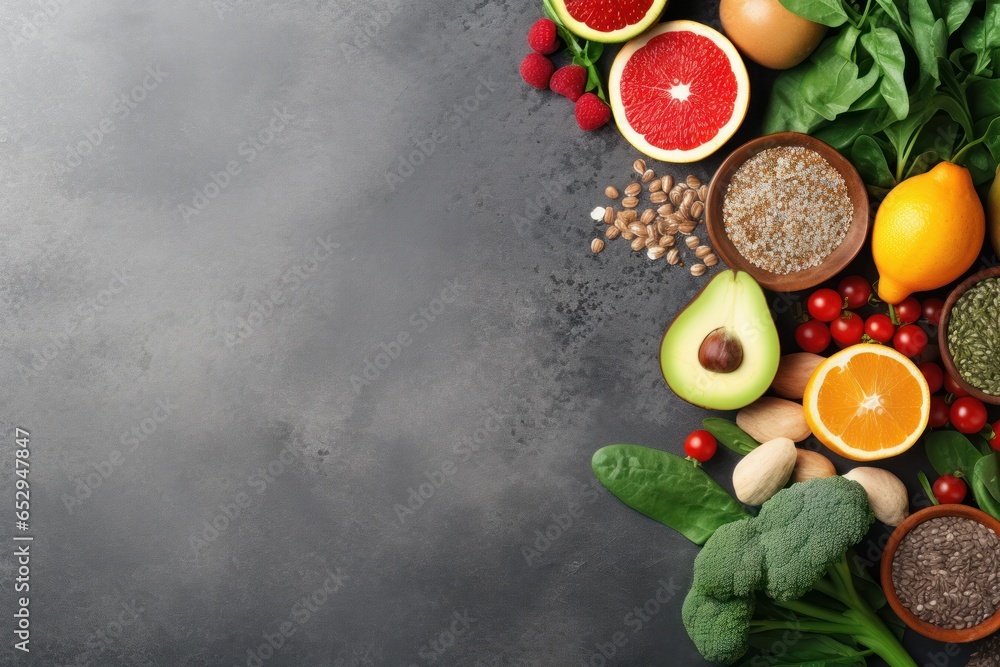 Aufkleber A diverse assortment of fruits and vegetables neatly arranged on a table. This image can be used to showcase the variety and freshness of produce in a healthy eating concept or for culinary-related pr