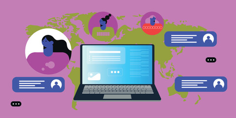 Digital Marketing illustrations. Business activities. Modern deep machine learning technology. Flat vector illustration