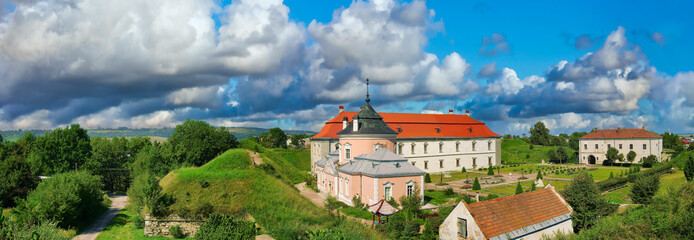 View of old castle against the blue sky in Zolochiv, Lviv region in Ukraine.