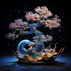 Underwater cosmic bonsai, aquascape aquarium design.