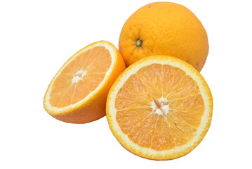 Orange slices on a white background. Isolated object yellow orange. Citrus fruits.