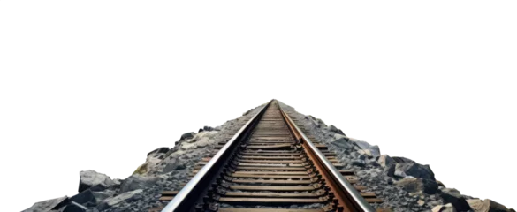 Wall murals Railway railway tracks in the distance. transparent background PNG. infinite horizon perspective view. Railway Tracks, Rail Lines