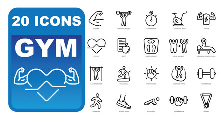 Gym, Sport and Fitness. Isolated icons set on white background.