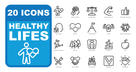 Healthy life and wellness line icon set.