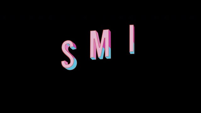Bright letters jump merrily in the inscription SMI World stock index. Retro. Alpha channel black. Looped from frame 120 to 240, Alpha BW at the end