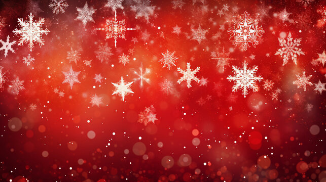 Red and white Christmas background images made up of 100's of snowflakes falling down over a red background